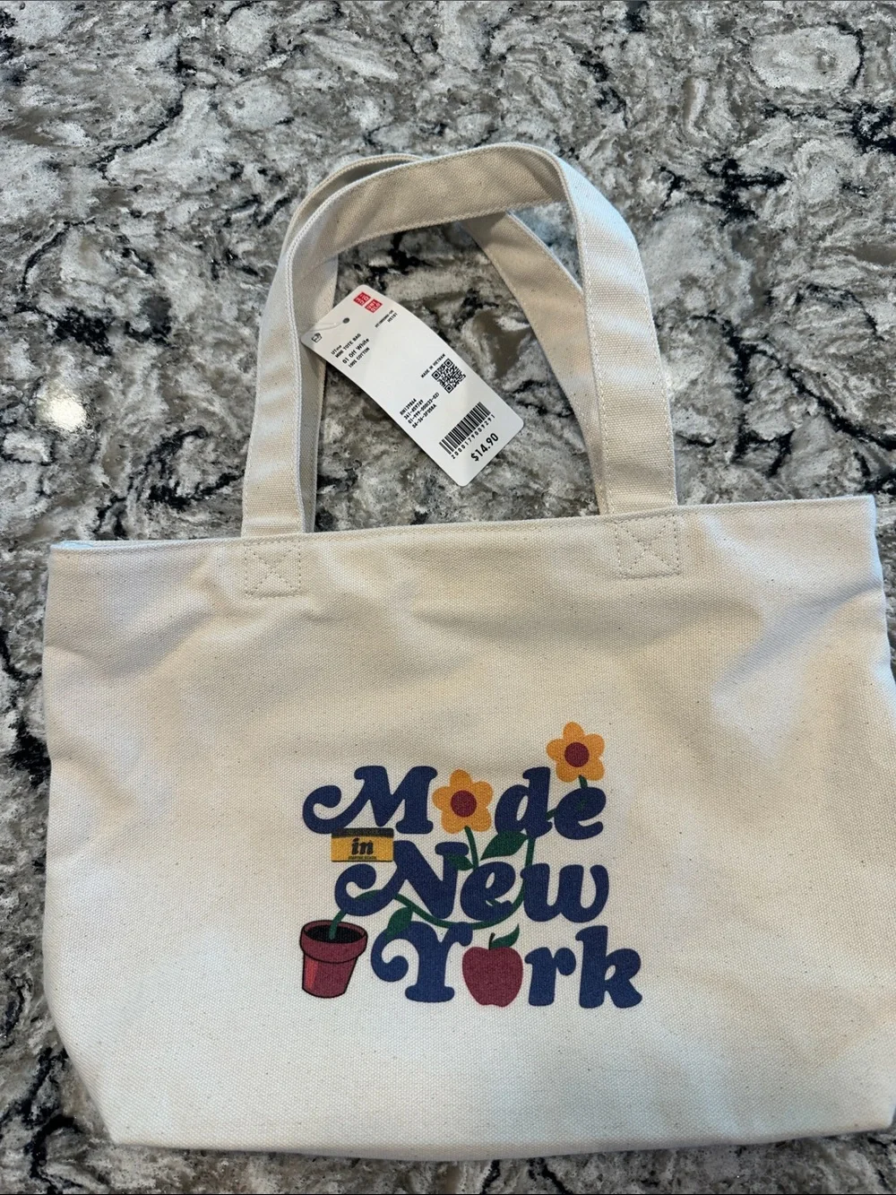 Uniqlo Cream Canvas Tote with Navy and Multicolor Graphic